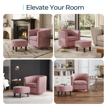 Swivel Accent Chair with Ottoman, Velvet Barrel Chair for Living Room