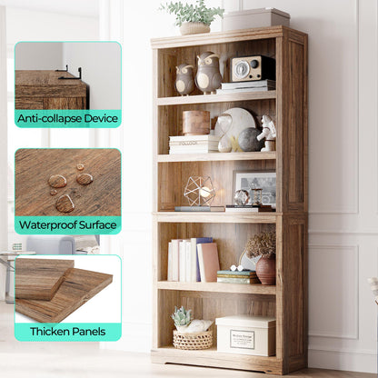 68in 5 Tier Bookshelf, Tall Bookcase Shelf Storage Organizer, Modern Book Shelf for Bedroom, Living Room and Home Office