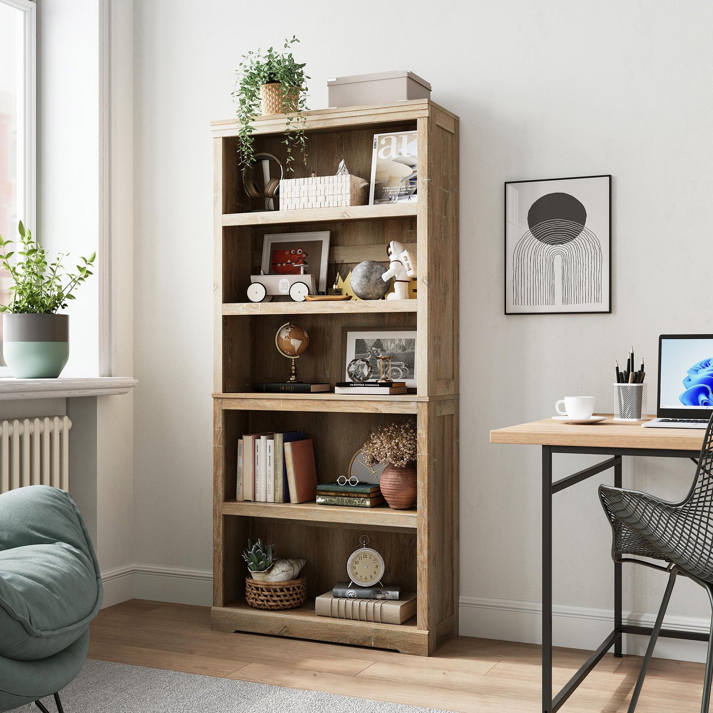 68in 5 Tier Bookshelf, Tall Bookcase Shelf Storage Organizer, Modern Book Shelf for Bedroom, Living Room and Home Office