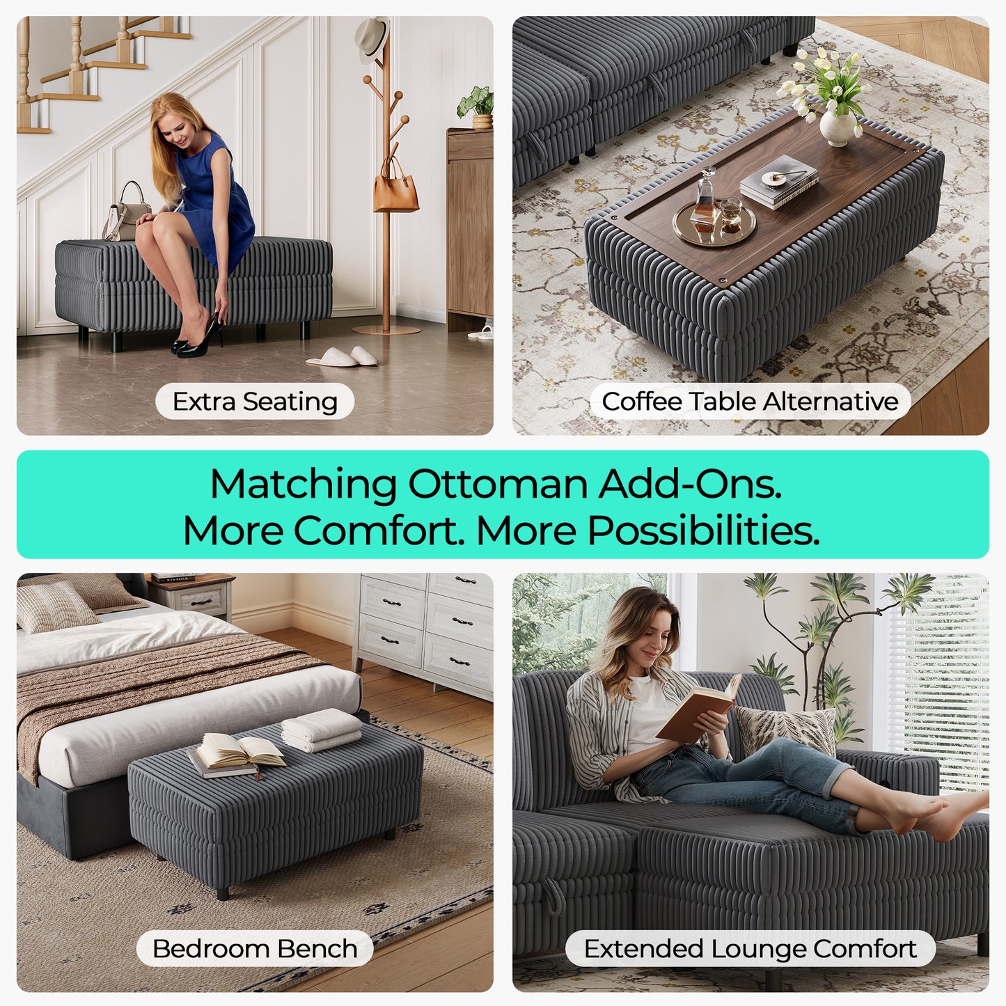 LINSY HOME Corduroy Storage Ottoman Bench, Upholstered End of Bed Bench with Hidden Storage