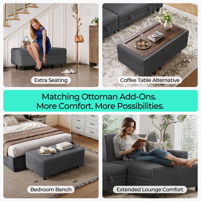LINSY HOME Corduroy Storage Ottoman Bench, Upholstered End of Bed Bench with Hidden Storage