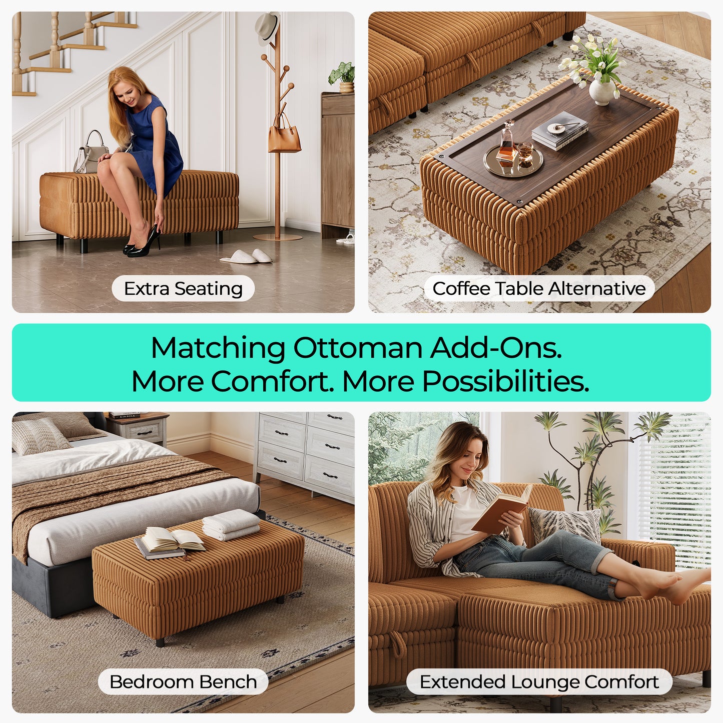 LINSY HOME Corduroy Storage Ottoman Bench, Upholstered End of Bed Bench with Hidden Storage