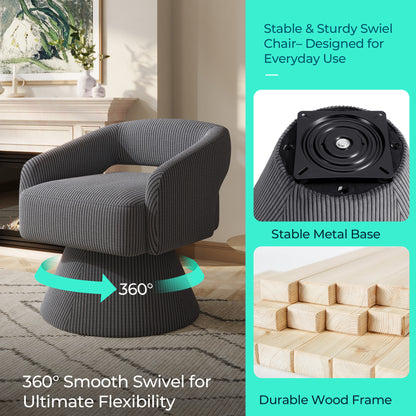 Swivel Accent Chair, Small Barrel Chair with Armrest, Cozy Modern Arm Chair for Living Room, Bedroom, Apartment