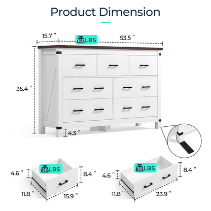 Dresser for Bedroom, Modern Dressers with Spacious Storage and Metal Handles