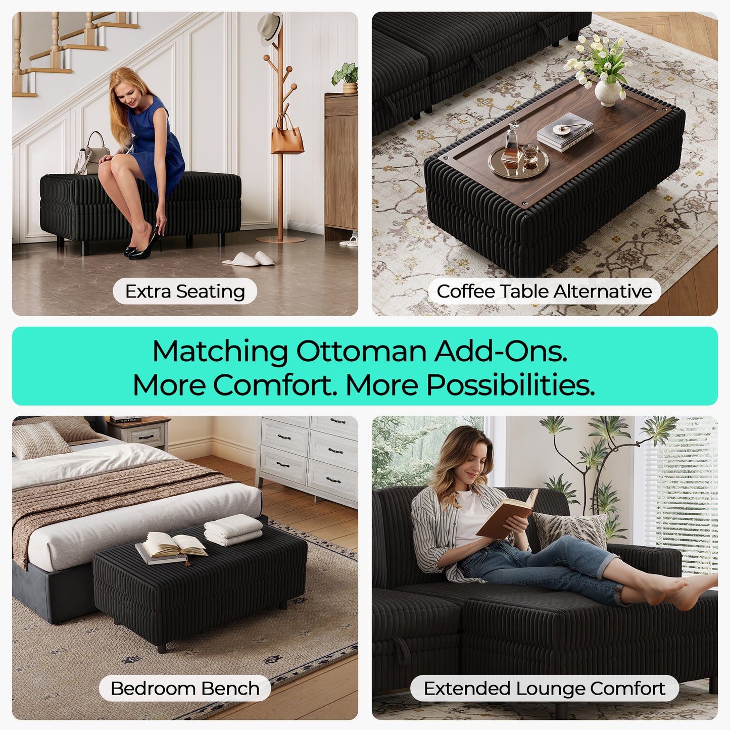 LINSY HOME Corduroy Storage Ottoman Bench, Upholstered End of Bed Bench with Hidden Storage