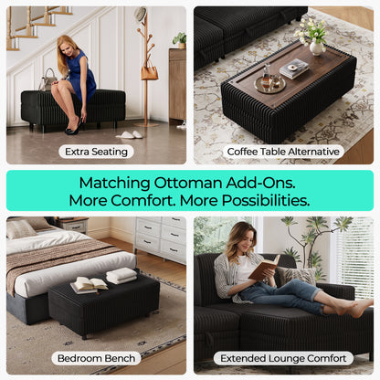 LINSY HOME Corduroy Storage Ottoman Bench, Upholstered End of Bed Bench with Hidden Storage