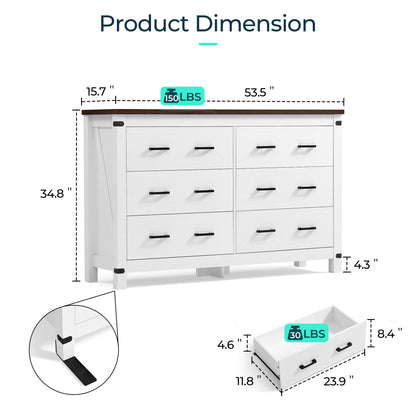Dresser for Bedroom, Modern Dressers with Spacious Storage and Metal Handles