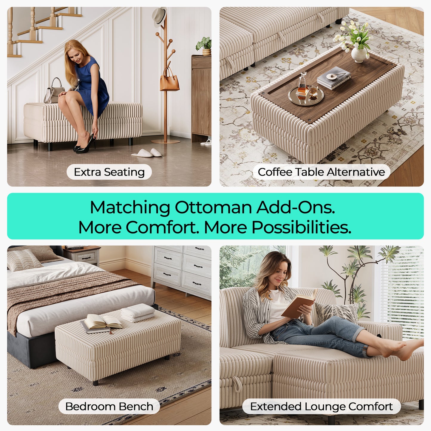 LINSY HOME Corduroy Storage Ottoman Bench, Upholstered End of Bed Bench with Hidden Storage