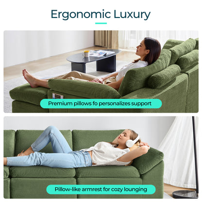 Linsy Home 2 Piece Sofa Set for Living Room, Cloud Modular Sectional Sofa with Deep Seating, Oversized Boneless Couch Set with Corduroy Fabric, Grey