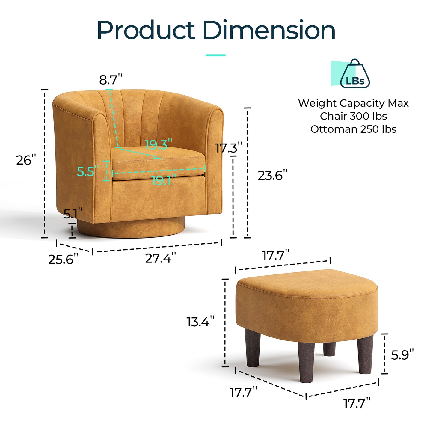 Swivel Accent Chair with Ottoman, Velvet Barrel Chair for Living Room