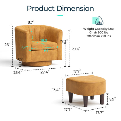 Swivel Accent Chair with Ottoman, Velvet Barrel Chair for Living Room