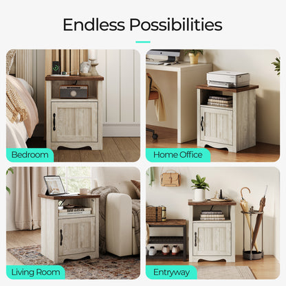 Farmhouse Nightstand, End Table  with Build-in Charging Station for Bedroom, Living room