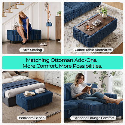 LINSY HOME Corduroy Storage Ottoman Bench, Upholstered End of Bed Bench with Hidden Storage