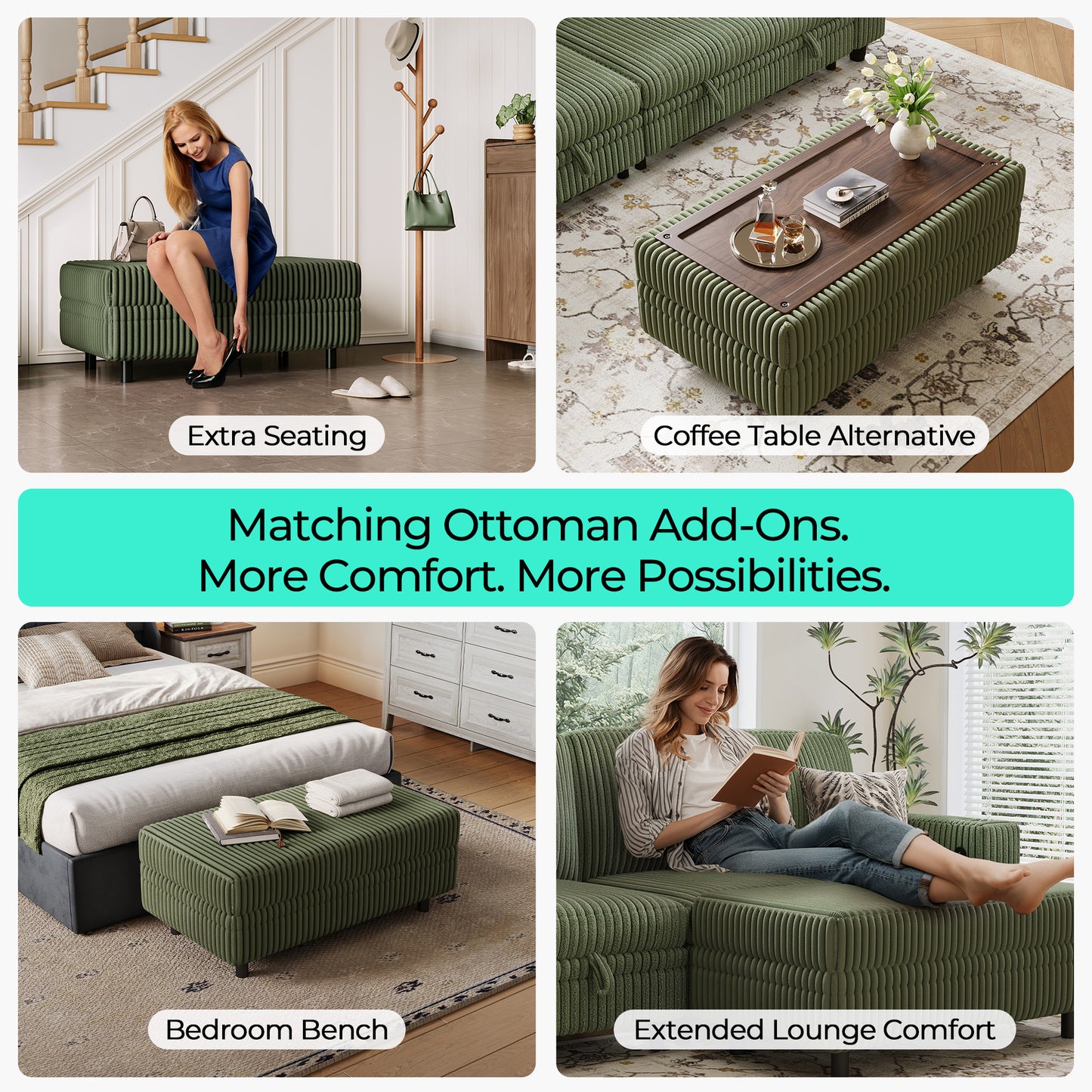 LINSY HOME Corduroy Storage Ottoman Bench, Upholstered End of Bed Bench with Hidden Storage
