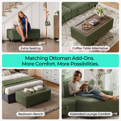 LINSY HOME Corduroy Storage Ottoman Bench, Upholstered End of Bed Bench with Hidden Storage