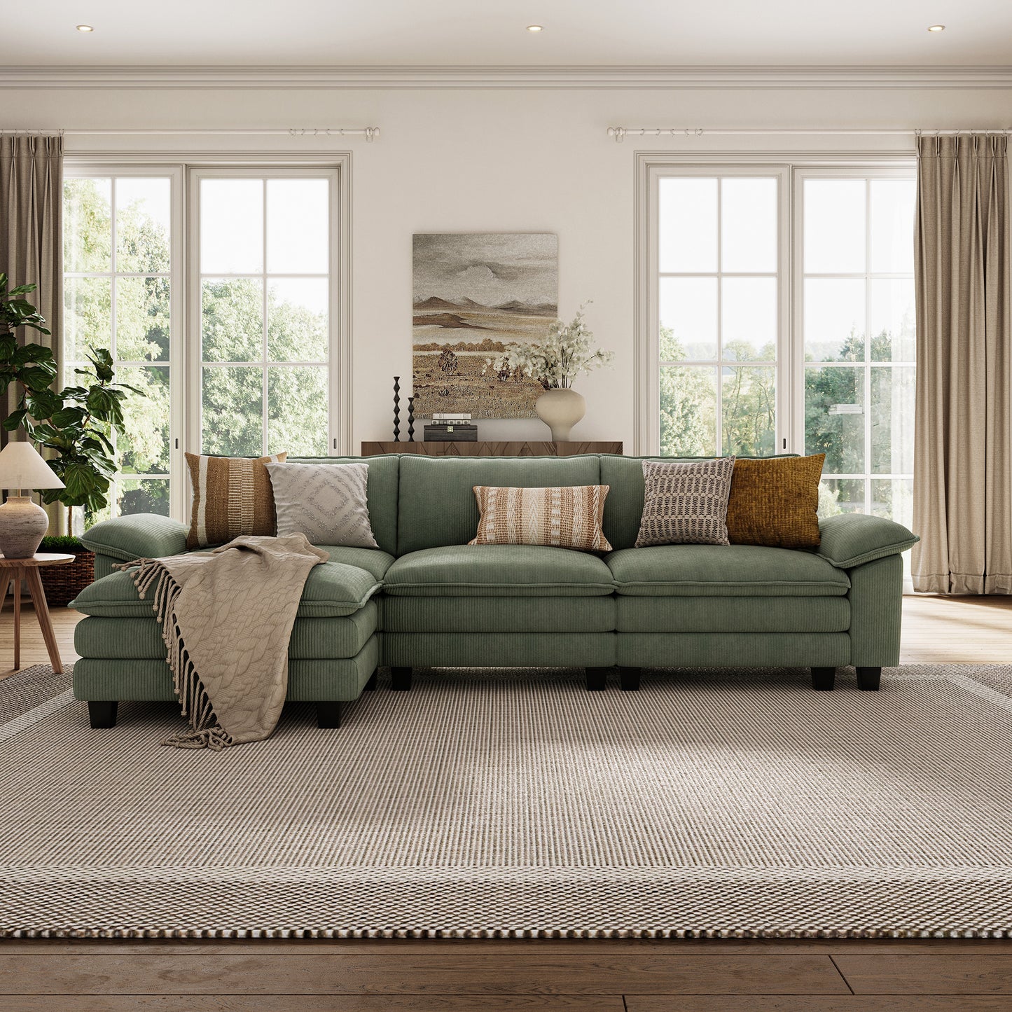 Corduroy Cloud Modular Sofa with Deep Cushions & Wide Arms