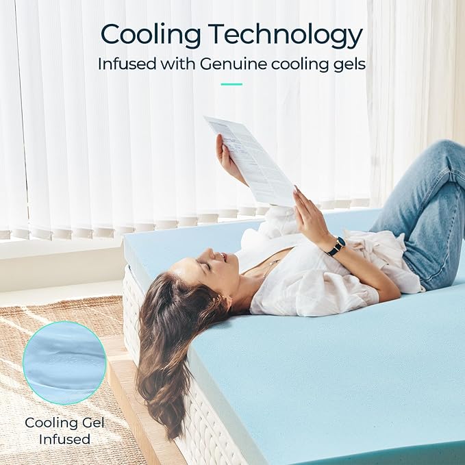 3 Inch Medium Soft Memory Foam for Back Pain，Cooling Gel Memory Foam Bed Mattress Topper