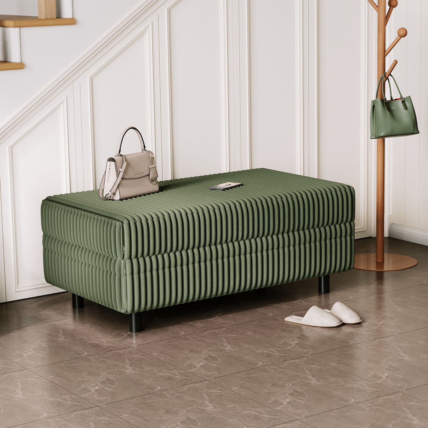 LINSY HOME Corduroy Storage Ottoman Bench, Upholstered End of Bed Bench with Hidden Storage