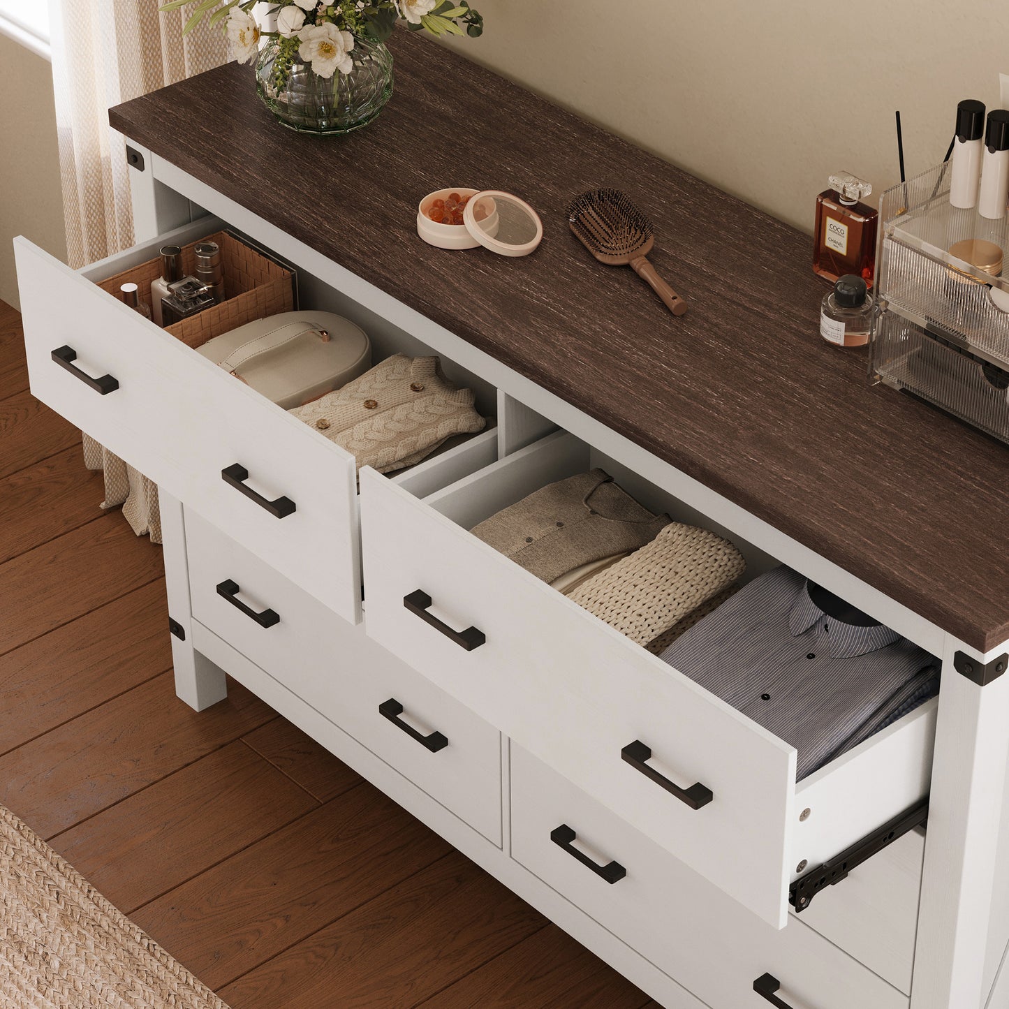 Dresser for Bedroom, Modern Dressers with Spacious Storage and Metal Handles