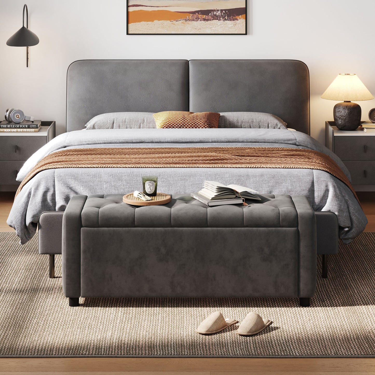 Linsy Home 50" Ottoman with Storage for Living Room, Velvet Storage Ottoman Bench with Gas Lift, Beige