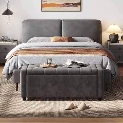 Linsy Home 50" Ottoman with Storage for Living Room, Velvet Storage Ottoman Bench with Gas Lift, Beige