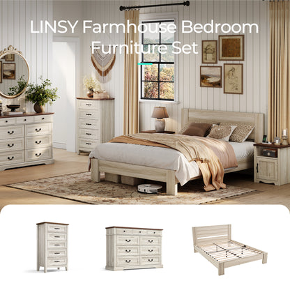 Farmhouse Nightstand, End Table  with Build-in Charging Station for Bedroom, Living room