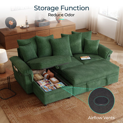 Linsy Home HS039-03 Sofa Bed with Reversible Storage Chaise, Pull Out Couch Bed with USB