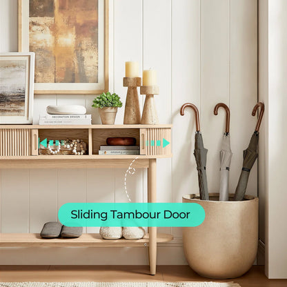 Fluted Console Table, Mid-Century Modern Entryway Cabinet with Sliding Tambour Doors