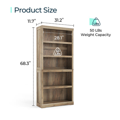 68 in 5 Tier Bookshelf, Tall Bookcase Shelf Storage Organizer, Modern Book Shelf for Bedroom