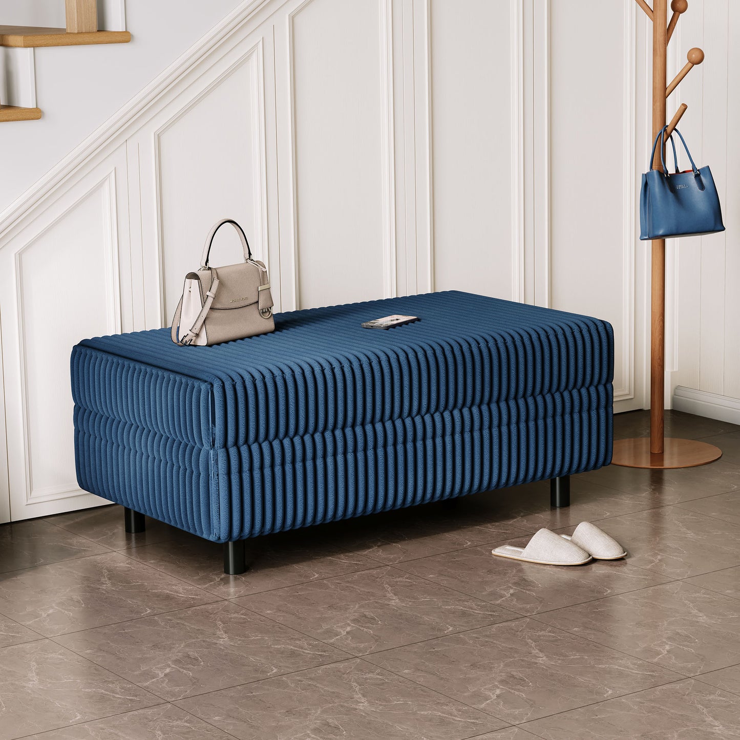 LINSY HOME Corduroy Storage Ottoman Bench, Upholstered End of Bed Bench with Hidden Storage