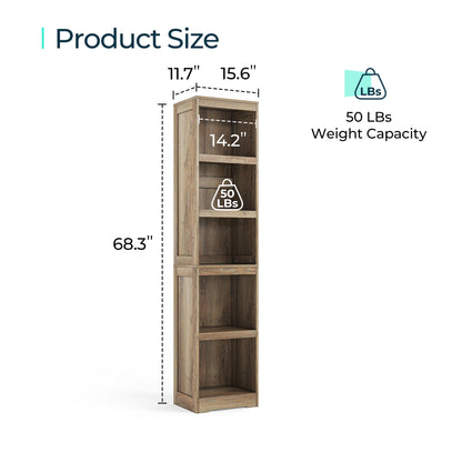 68 in 5 Tier Bookshelf, Tall Bookcase Shelf Storage Organizer, Modern Book Shelf for Bedroom