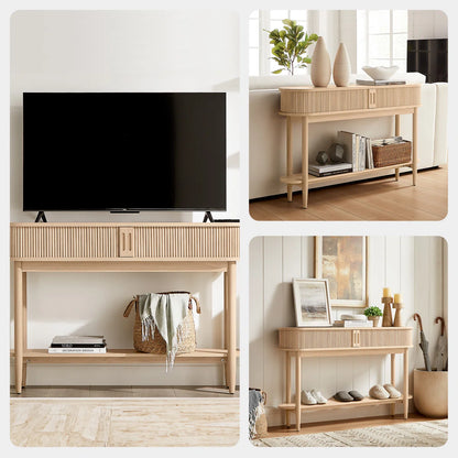 Fluted Console Table, Mid-Century Modern Entryway Cabinet with Sliding Tambour Doors