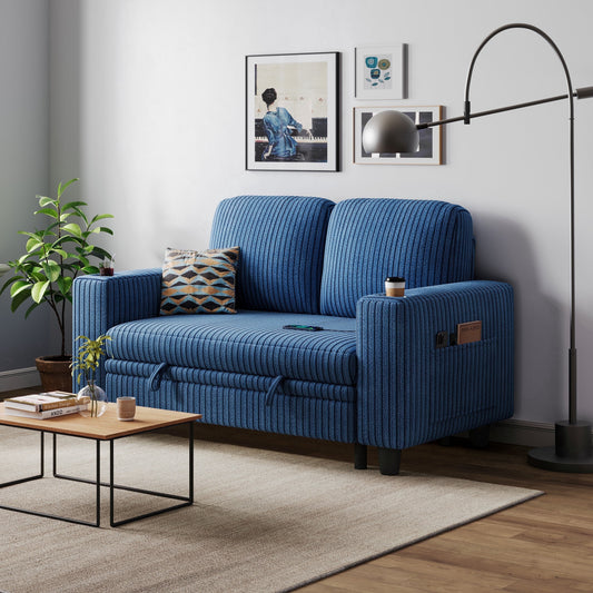 LINSY HOME Loveseat Sofa , Sofa Couch with USB & Cup Holder for Living Room, Bedroom, Easy Assembly, Navy Blue