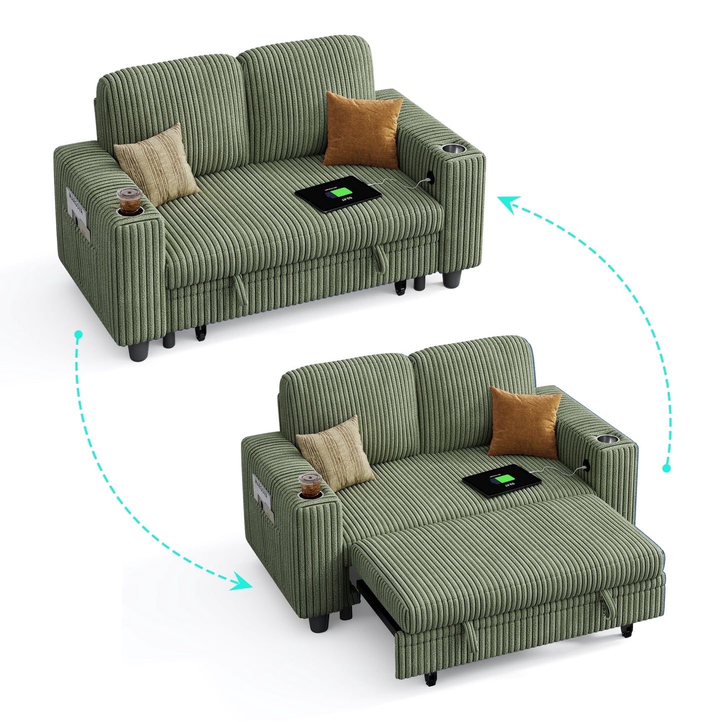Pull Out Couch Chaise Lounge for Living Room