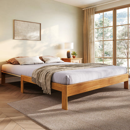 Retractable Bed frame No Headboard, wood Bed Frame with Solid Wood Slat Bases