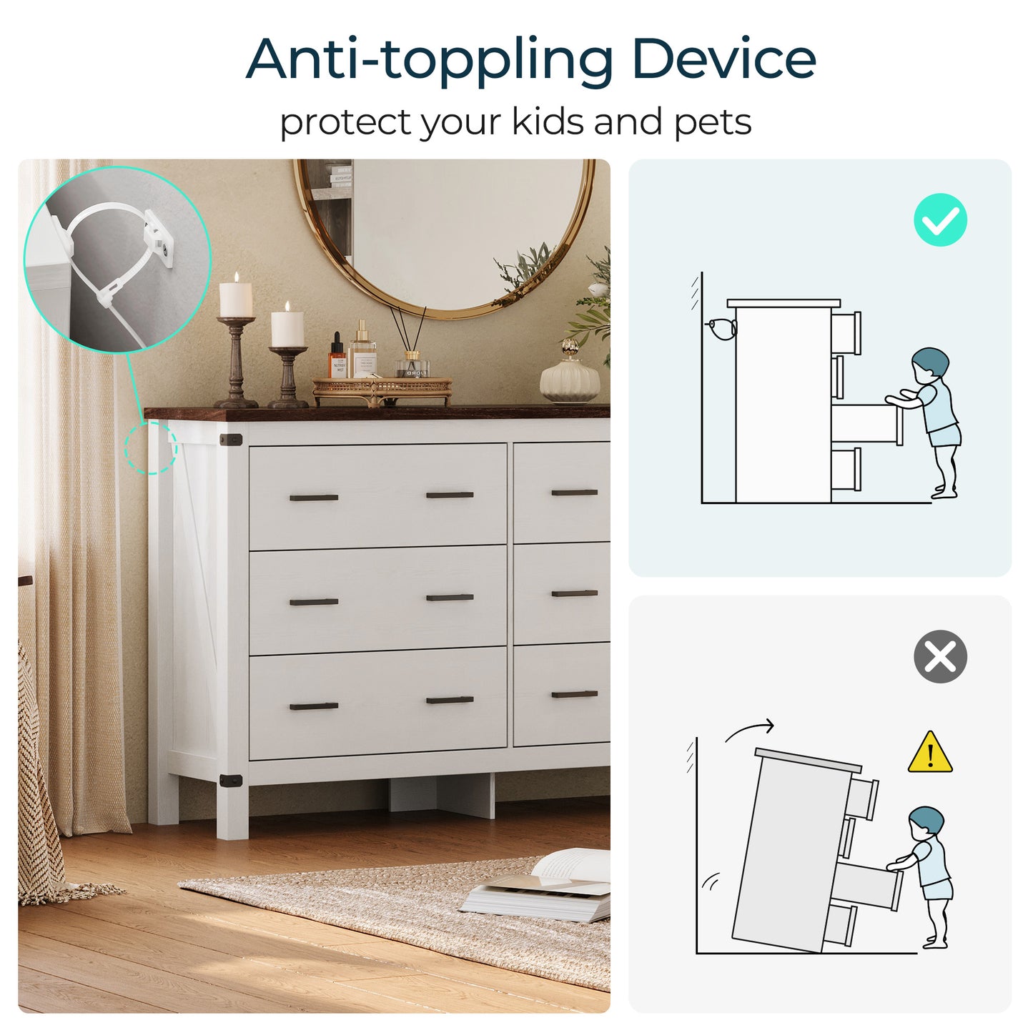 Dresser for Bedroom, Modern Dressers with Spacious Storage and Metal Handles