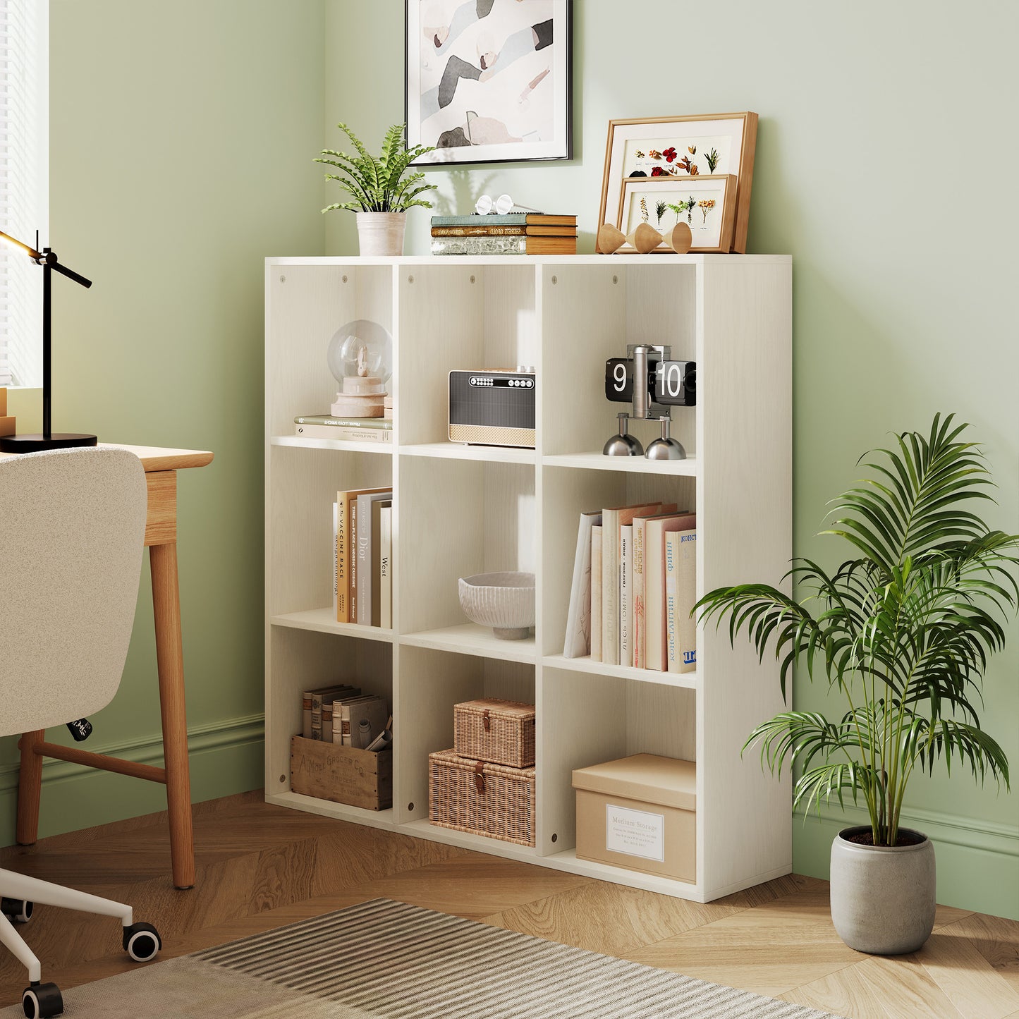 Cube Shelf Bookcase, 3-Tier Wooden Open Bookshelf, Modern Farmhouse Floorstanding Storage Cabinet for Home Office, Vertical Design