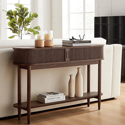 Fluted Console Table, Mid-Century Modern Entryway Cabinet with Sliding Tambour Doors