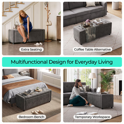 Linsy Home 50" Ottoman with Storage for Living Room, Velvet Storage Ottoman Bench with Gas Lift, Beige