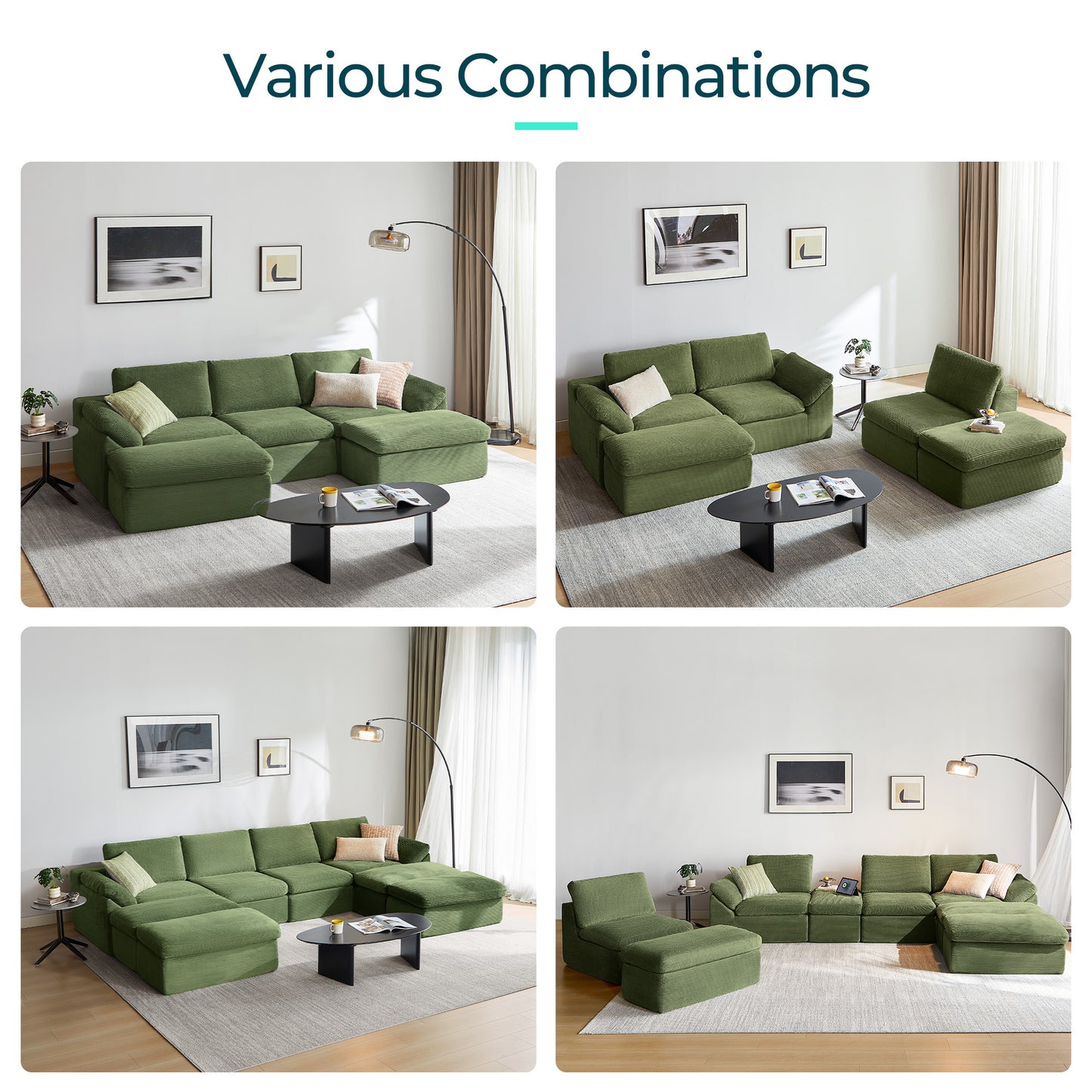 Linsy Home 2 Piece Sofa Set for Living Room, Cloud Modular Sectional Sofa with Deep Seating, Oversized Boneless Couch Set with Corduroy Fabric, Grey