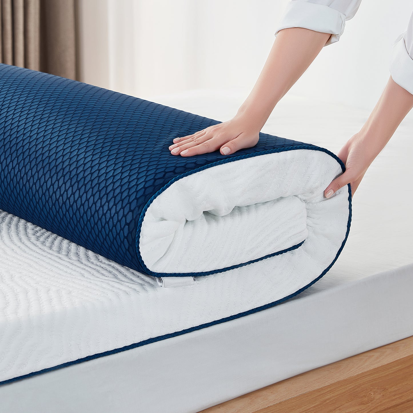 Mattress Topper with Tencel Cover, Cooling Gel-Infused Swirl Memory Foam,  CertiPUR-US and Oeko-TEX Certified White
