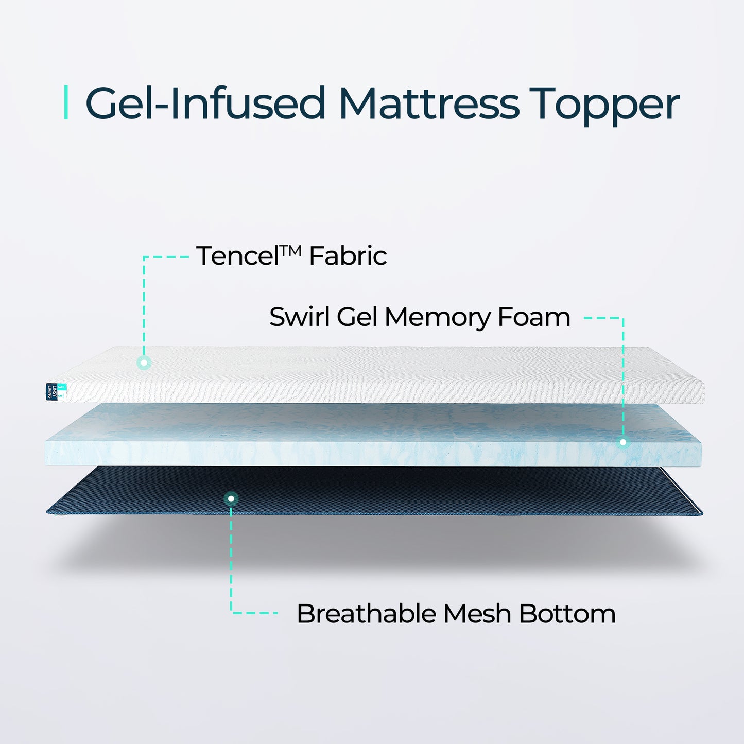 Mattress Topper with Tencel Cover, Cooling Gel-Infused Swirl Memory Foam,  CertiPUR-US and Oeko-TEX Certified White
