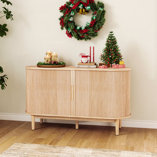 Fluted Sideboard Cabinet with Sliding Tambour Doors, Wide Storage Buffet with Adjustable Shelves for Kitchen, Dining, or Living Room