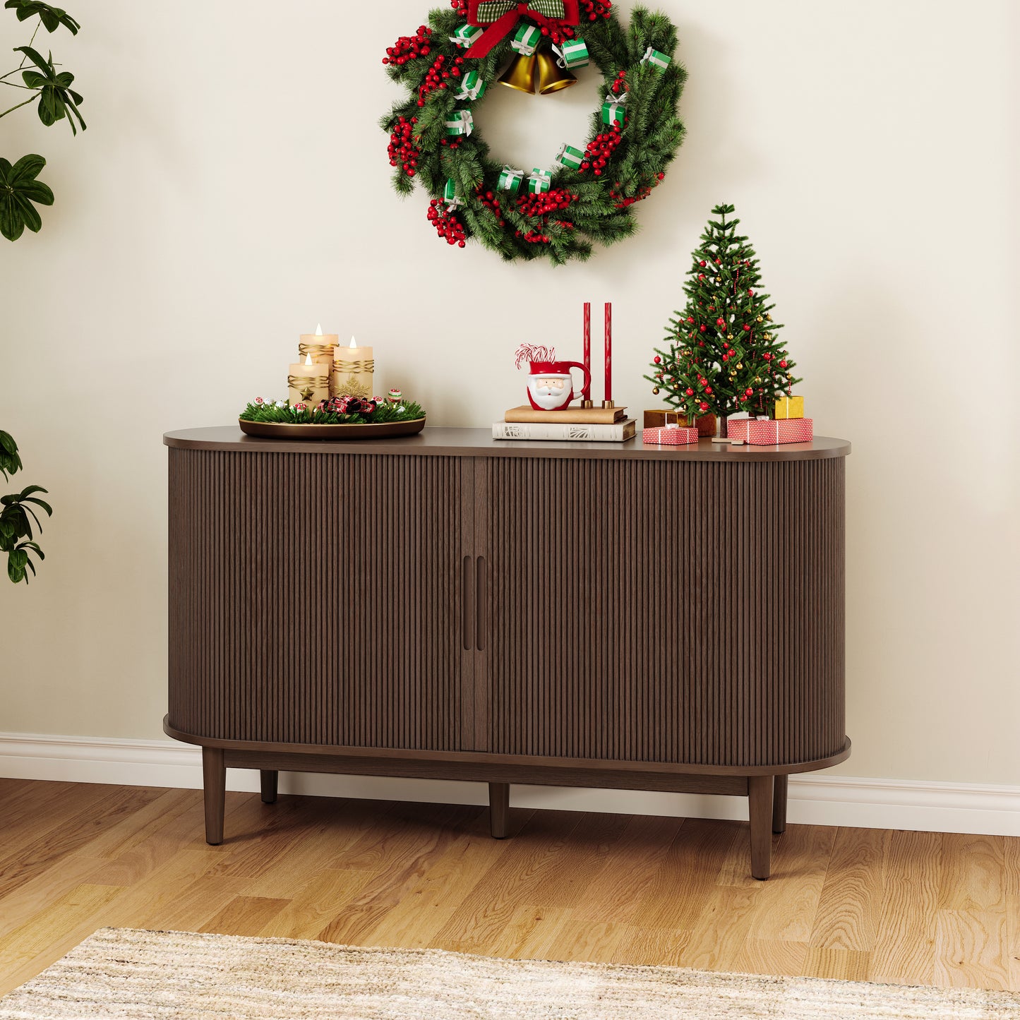 Fluted Sideboard Cabinet with Sliding Tambour Doors, Wide Storage Buffet with Adjustable Shelves for Kitchen, Dining, or Living Room