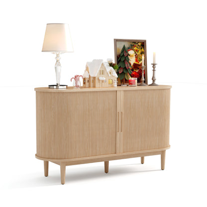 Fluted Sideboard Cabinet with Sliding Tambour Doors, Wide Storage Buffet with Adjustable Shelves for Kitchen, Dining, or Living Room