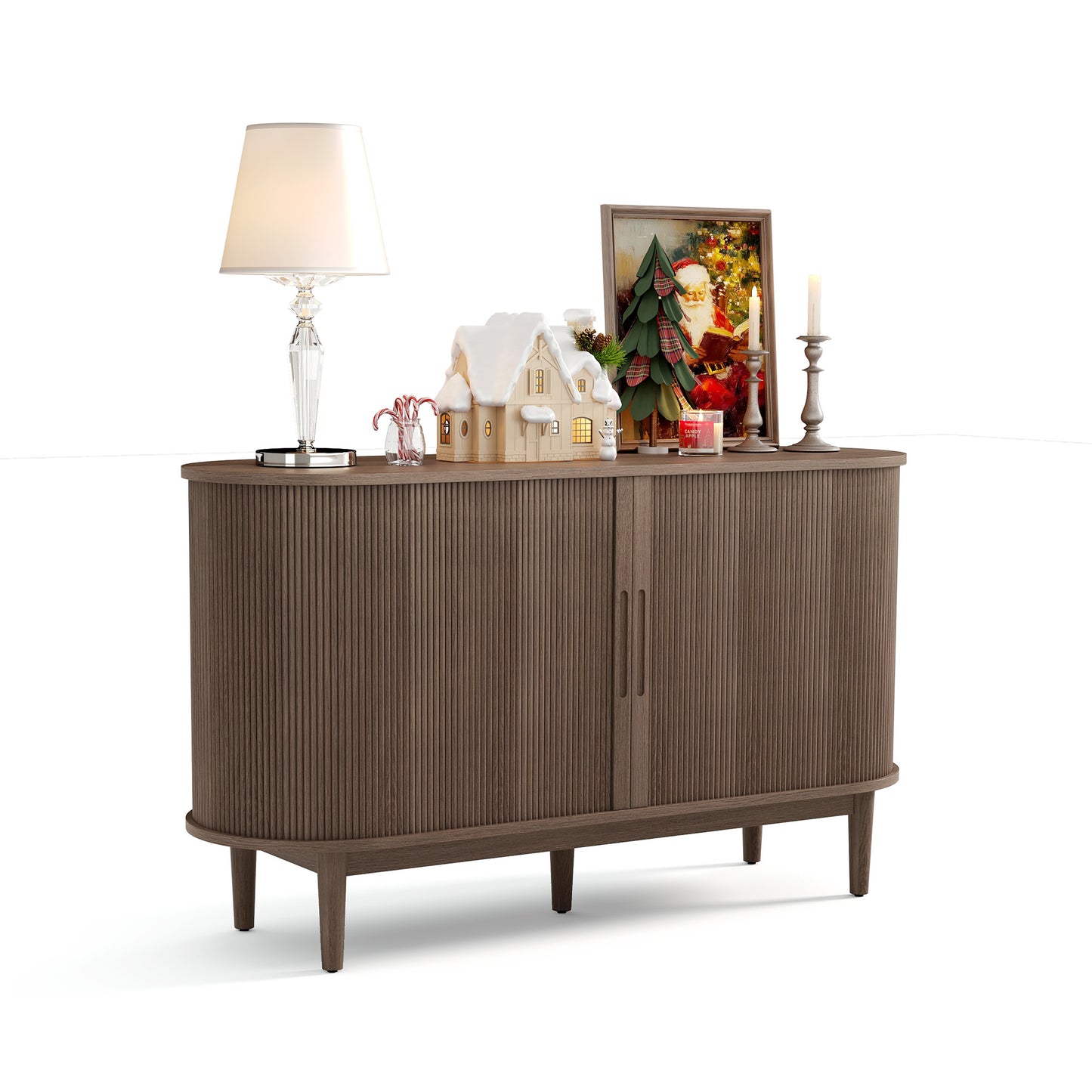 Fluted Sideboard Cabinet with Sliding Tambour Doors, Wide Storage Buffet with Adjustable Shelves for Kitchen, Dining, or Living Room