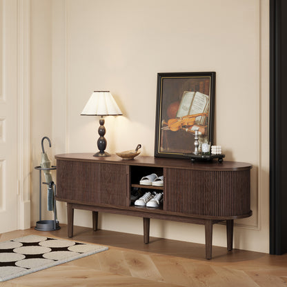 Fluted TV Stand for 65" TVs, Mid-Century Entertainment Center with Sliding Tambour Door & Adjustable Shelves