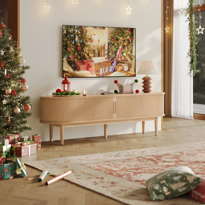 Fluted TV Stand for 65" TVs, Mid-Century Entertainment Center with Sliding Tambour Door & Adjustable Shelves