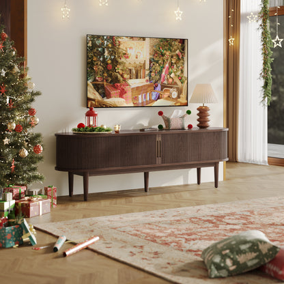 Fluted TV Stand for 65" TVs, Mid-Century Entertainment Center with Sliding Tambour Door & Adjustable Shelves