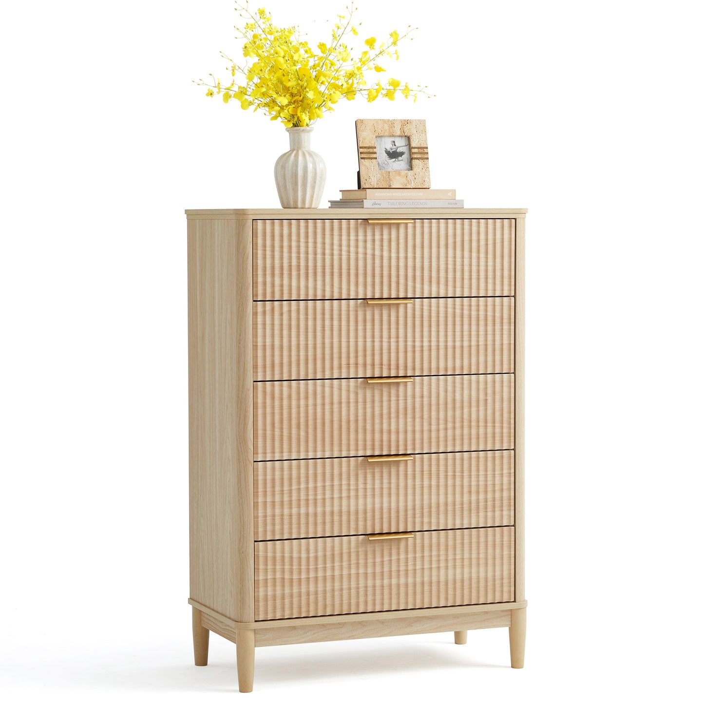 Modern Large Dresser with Deep Storage Drawers and Metal Pulls for Bedroom or Entryway